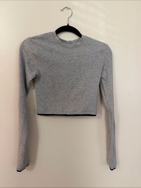 Zara Grey Long-Sleeve Cropped Top with Black Trim